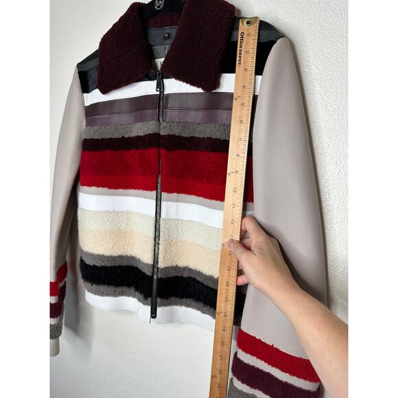 Fendi Taupe Multi-Color Stripe Leather Jacket Front Zip Removable Collar 44 / XL - Picture 16 of 16